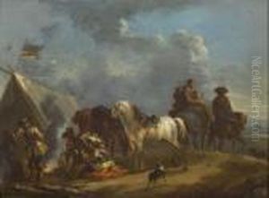 Paesaggio Con Soldati Attorno Ad Un Fuoco E Viandanti Acavallo