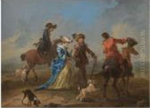 A Landscape With A Gentleman And A Lady Conversing With Two Men On Horseback A Landscape With A Gentleman And A Lady Conversing With Two Men On Horseback