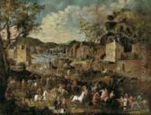 Mercato Die Cavalli Di Fronte Alle Mura Di Una Citta by August Querfurt