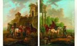La Halte Des Cavaliers Pres D'une Fontaine by August Querfurt