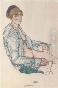 Sitting woman with blue hair ribbon