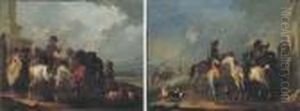 Falconers In A Landscape by August Querfurt
