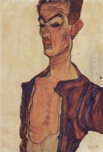 Selfportrait, a grimace piercingly