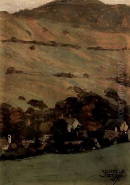 Houses before mountain slope - view 1