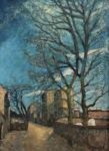 Street Scene Of Montmartre by Alphonse Leon Quizet
