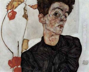 Selfportrait with Chinese lantern fruits