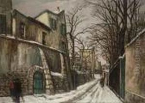 La Rue Saint-vincent Sous La Neige by Alphonse Leon Quizet