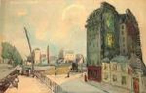 Buildings By A Canal/river by Alphonse Leon Quizet