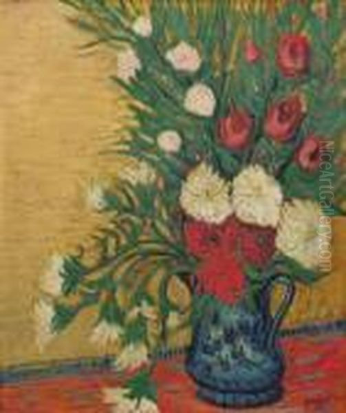Vase Bleu Avec Marguerites - view 1