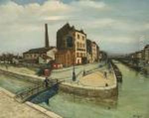 La Passerelle Du Canal De La Villette, Paris by Alphonse Leon Quizet