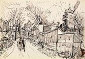 Moulins A Montmartre by Alphonse Leon Quizet