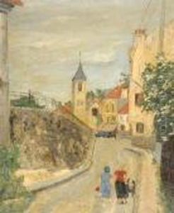 Street Scene In France by Alphonse Leon Quizet