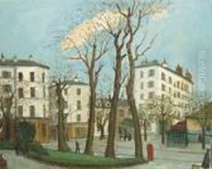 Une Place A Paris by Alphonse Leon Quizet
