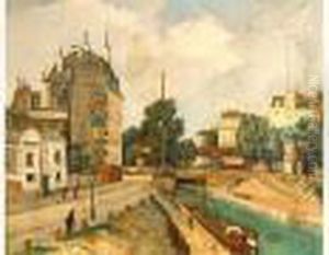 Le Metro Aerien Pres Du Canal Saint Martin by Alphonse Leon Quizet