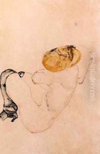 Angstlich kauerndes junges Madchen by Egon Schiele