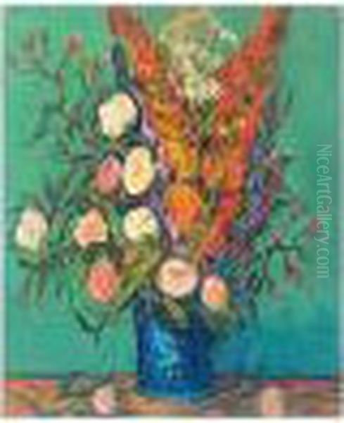 Roses Blanches, Vase Fond Vert - view 1