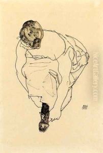 Schuhanziehende Frau (Dirne) by Egon Schiele
