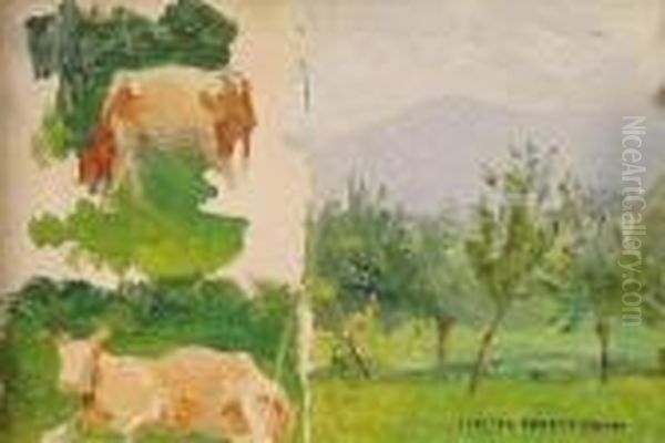 Etude De Vaches Et De Paysage - view 1