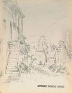 Elements D'architecture Et Paysage Lot De Dessins Et Lavis Sur Papier