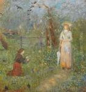 Figures In A Garden by Ernest Quost