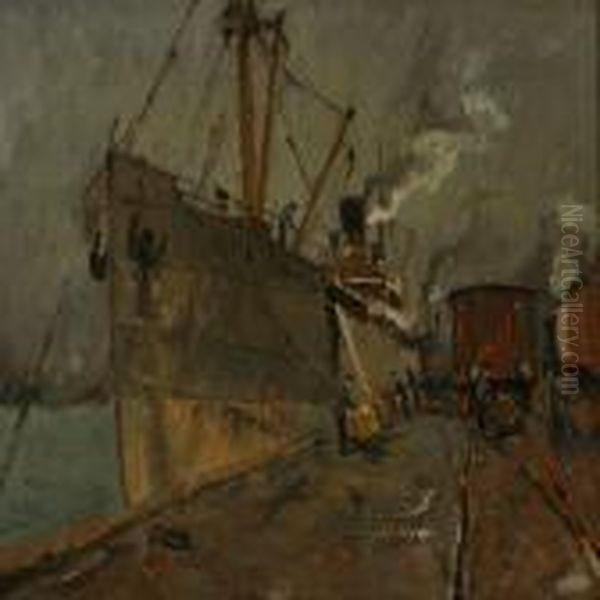 Harbour Scene With A Ship Being Loaded - view 1