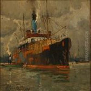 Harbour Scene Witha Motor Ship Harbour Scene Witha Motor Ship