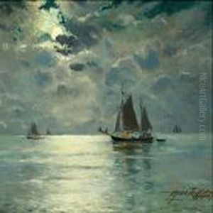 Sunset With Sailing Ships On The Sound