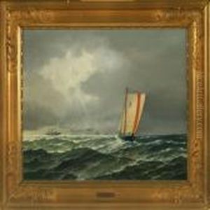 Seascape Withsailing Ship And Motor Boats by Victor H.W. Qvistorff