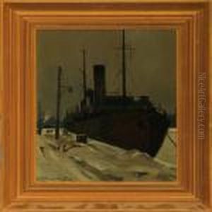 Winter Harbour Scene by Victor H.W. Qvistorff