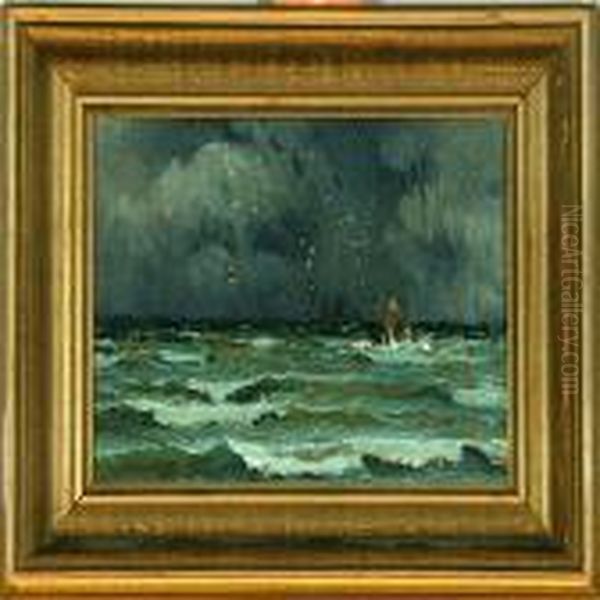 Marine With Sailing Ships On Open Sea At Night. Signed And Dated V. Qvistorff 1929 - view 1