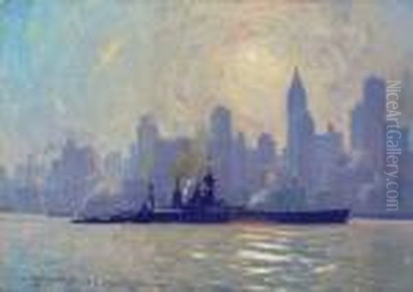 H.m.s. Hood In New York Harbor With A View Of The New York Skyline - view 1