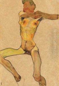 Mannlicher Akt, gelb by Egon Schiele