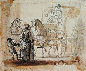 A Carriage and Pair, with Coachman by Paul Sandby