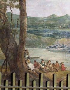 Mural painting from Drakelowe Hall, nr. Burton on Trent. Peasants resting by Paul Sandby