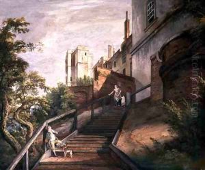 Part of the Hundred Steps and Winchester Tower, Windsor Castle by Paul Sandby