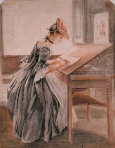A Lady Copying at a Drawing Table, c.1760-70 by Paul Sandby
