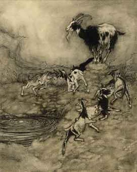 Illustration To Grimm's Fairy Tales: 'the Wolf And The Seven Littlekids' by Arthur Rackham