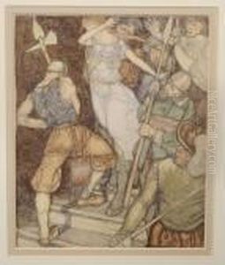 Figurative Subject, Depicting Soldiers With A Female Figure, Possibly The Kidnap