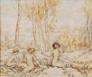 Three Wood Nymphsgathering Flowers by Arthur Rackham