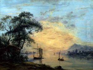 A Welsh Sunset River Landscape, c.1775-1800 by Paul Sandby
