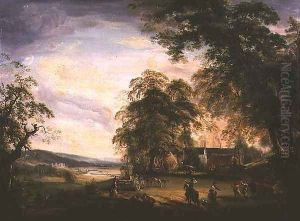 A View of Arundel Castle with Country Folk Merrymaking by a Farmhouse by Paul Sandby