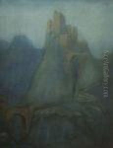 Mystical Mountain Castle With Bridge Over Gorge by Arthur Rackham
