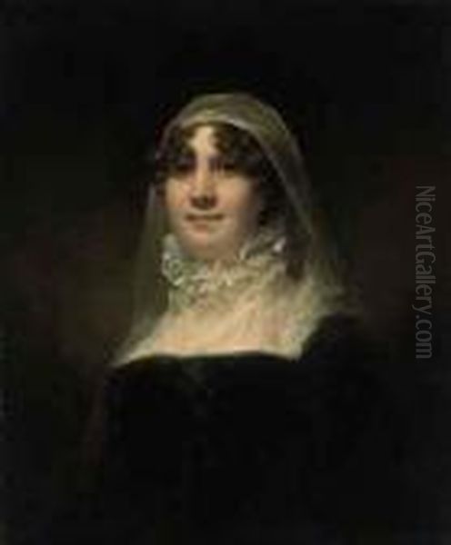 Portrait Of A Lady, Said To Be
Mrs. Jane Hodgson (1749/50-1814), Wife Of Mr V. Giles, Bust-length, In A
Black Dress, With A Lace Collar And Head Dress - view 1
