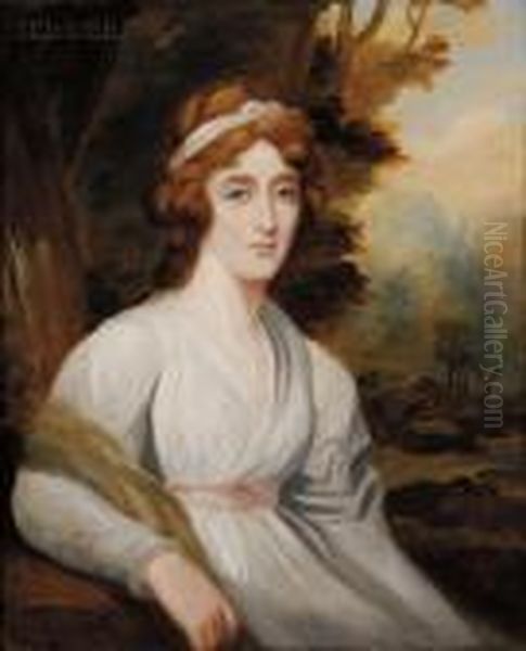 Portrait Of A Lady In White Seated In A Landscape - view 1