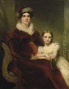 Double Portrait Of Mrs Alexander
 Allan, Three-quarter-length,seated In A Crimson Velvet Dress With White
 Ruff And Cuffs And Acrimson And White Turban, With Her Granddaughter, 
Matilda, In Awhite Lace Dress Holding A Leather Bound Book