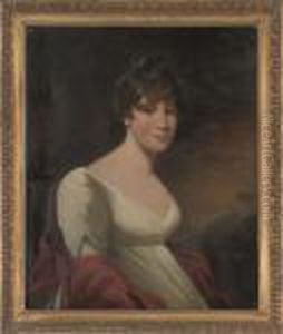 Portrait Of A Lady, Half-length, In A White Dress With A Red Shawl