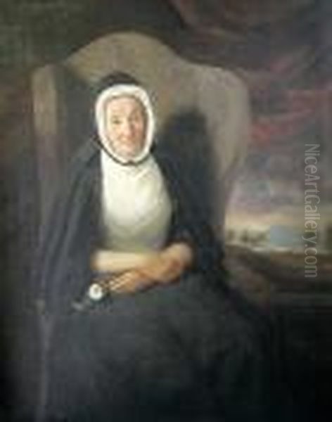 Three-quarter Length Portrait Of
Marion Robertson Russell, Seated, Holding A White Rose, Landscape
Behind - view 1