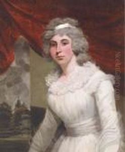 Portrait Of A Lady In A White Dress, With A Landscape Beyond