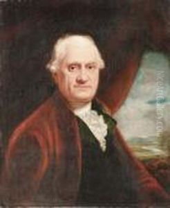 Portrait Of A Gentleman, Half 
Length, In A Red Coat And Whiteshirt, Before A Draped Curtain, A 
Landscape Beyond by Sir Henry Raeburn