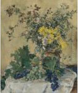 Nature Morte Aux Fleurs Et Aux Raisins by Jean-Francois Raffaelli
